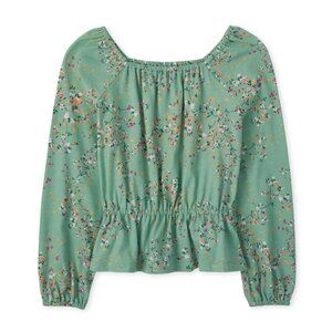 The Children's Place Girls' Long Sleeve Print Ruffle Top - Green 10/12 NWOT